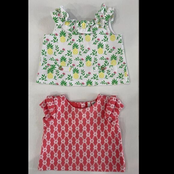 Janie and Jack Lot of Two Ruffle Ponte Top Orange and White Size 12/18 Month - Picture 1 of 6